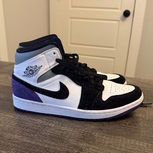 Nike Air Jordan High-Tops in Black, White, and Purple